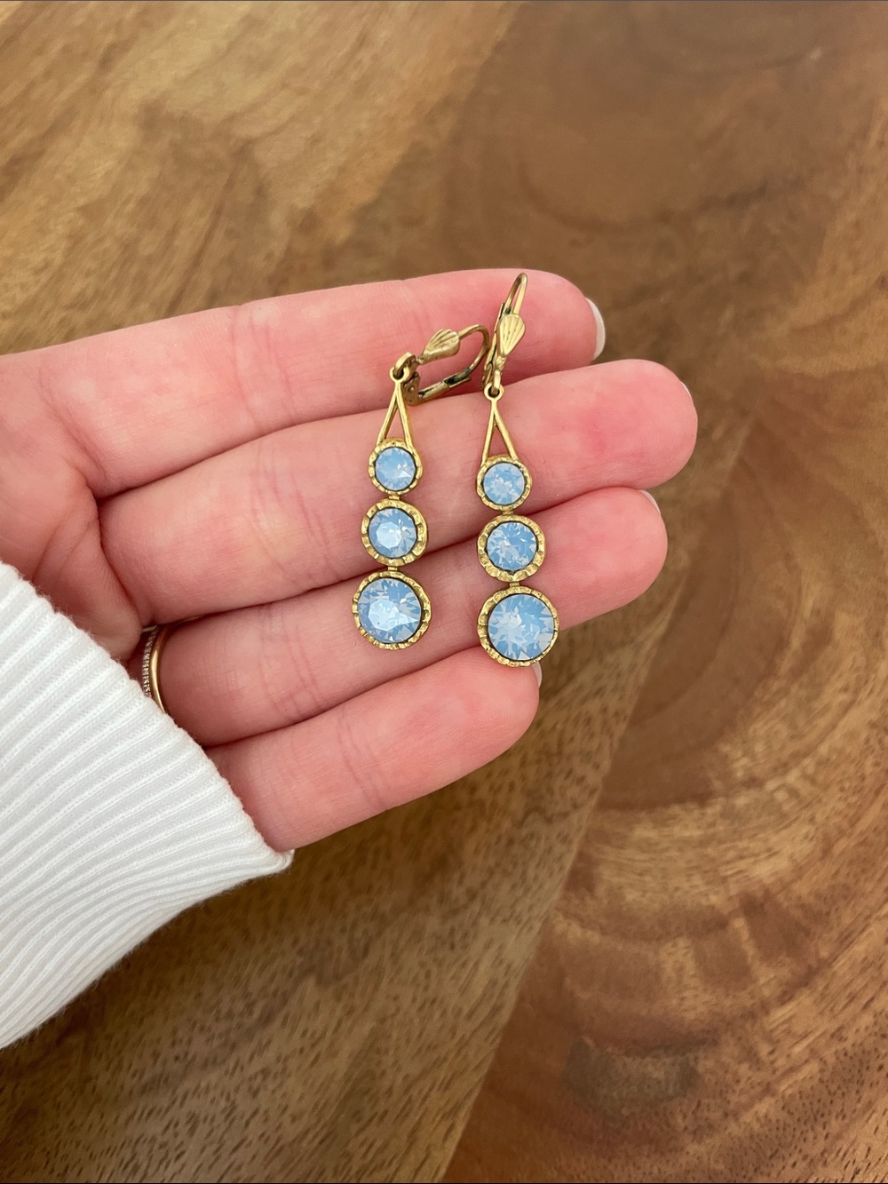 Gold-Tone Blue Costume Drop Earrings
